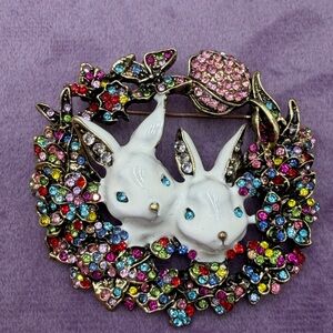 Colorful Bunny Brooch with Crystals